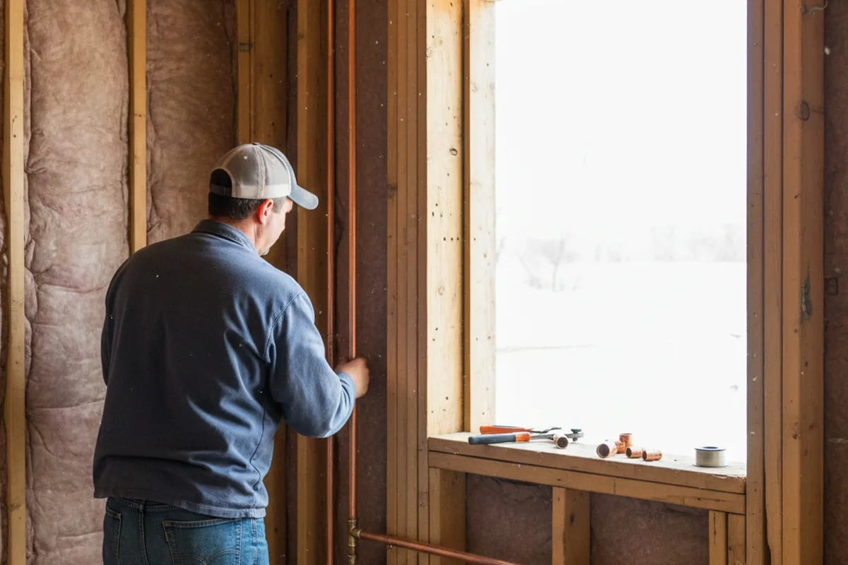 Licensed plumber running new copper supply lines in a Lake Odessa home