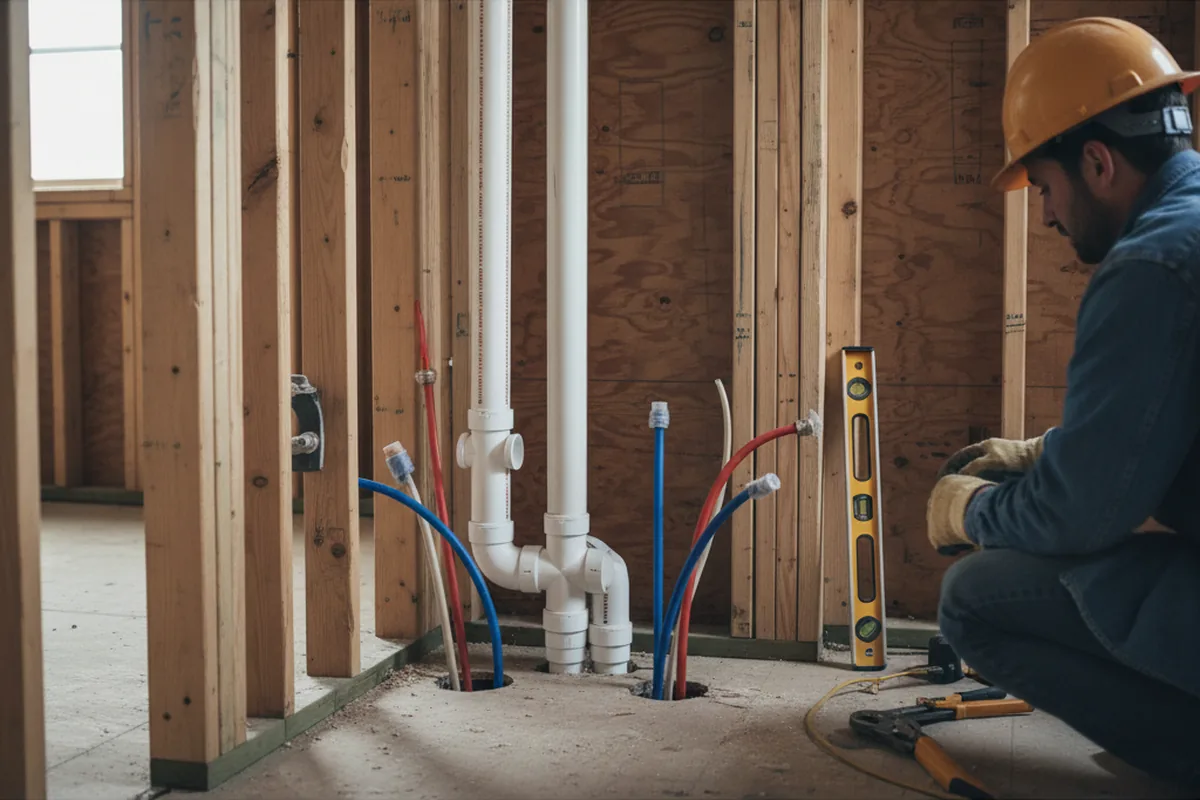Drain and supply rough-in during Sump Pump Repair in Lake Odessa